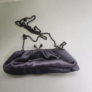 Jessica Mcclintock Gunmetal Kiss Lock Satin Evening Purse Crossbody Chain